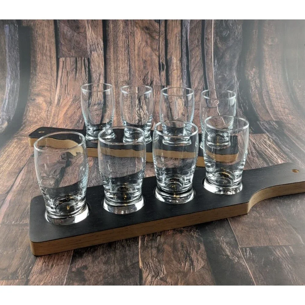Beer Flight Sampler Set 2 Paddles 8 Glasses 4oz w Chalk Craft Home‎ Bar Dad Gift